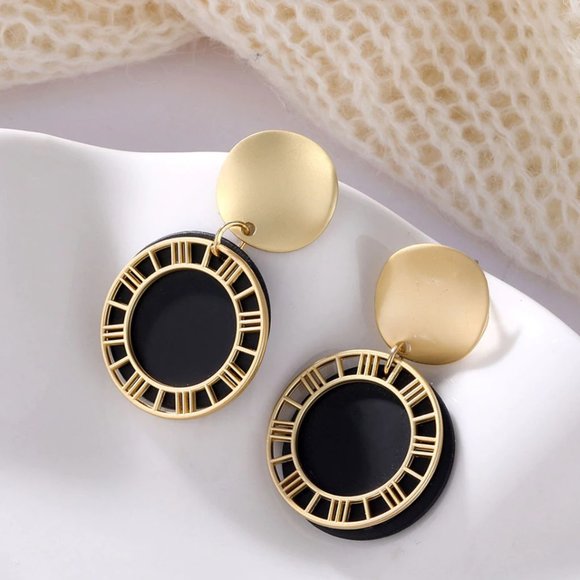 Pink Acrylic Roman Numeral Circle Drop Earrings - Picture 2 of 5